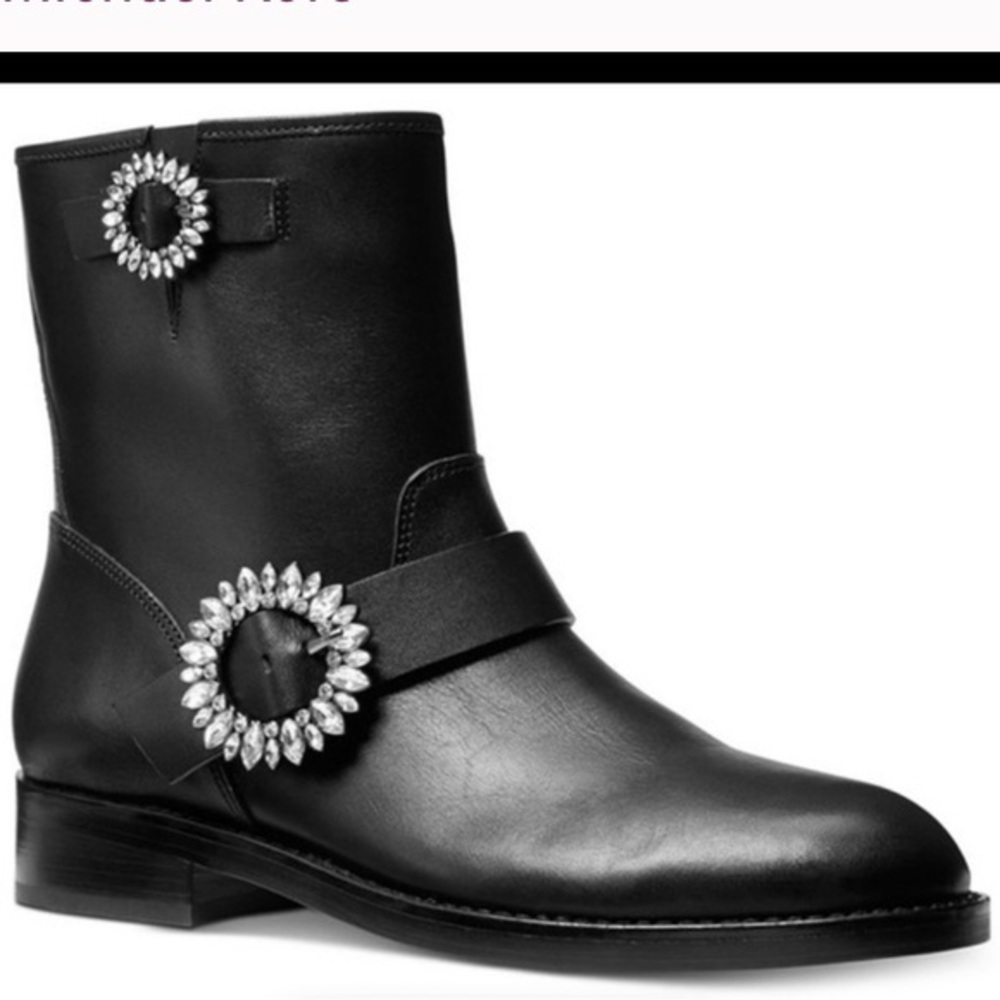 Michael Kors Black Viola Ankle Boots with Crystal Buckles in size 7